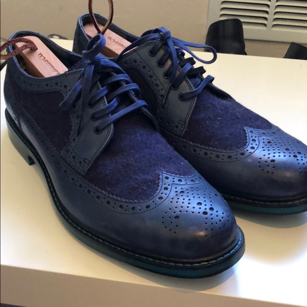Blue Leather/Suede Brogue Wingtip Dress Shoe